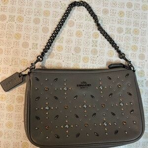 Coach Gray Rivet Clutch with Chain Strap